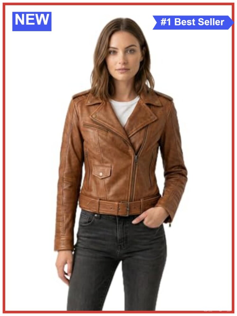 Genuine Sheep Leather Biker Jacket Asymmetric Moto Belt Heavyweight